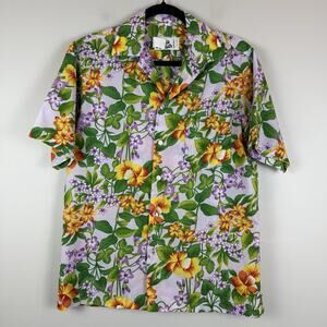 Vtg 70s Hilo Hattie Hawaiian Camp Shirt M Polyester Multi Floral Tropical Beach